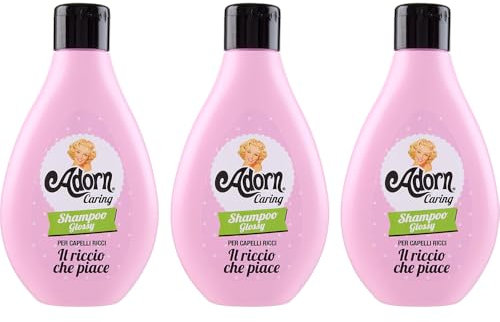 Adorn Caring Shampoo Glossy per Capelli Ricci, Set da 3, 250ml, Rosa