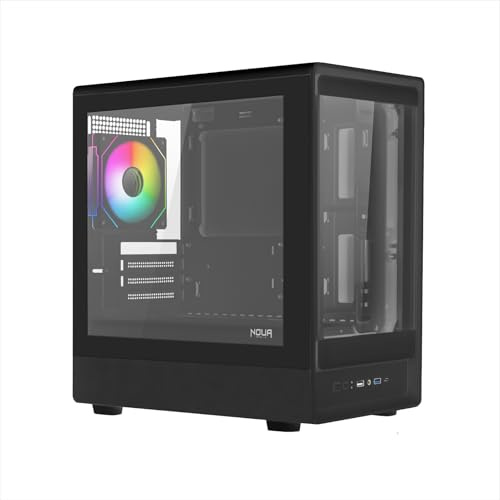 Noua Nexus PK100, kompaktes MicroATX Gaming-Gehäuse, PWM ARGB, gehärtetes Glas mit Doppelfenster, Micro Tower mit USB 3.0, Schwarz