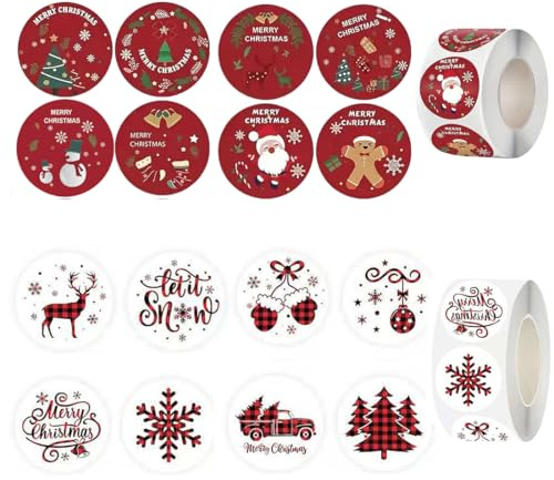 1000 Stück Aufkleber Weihnachten, 16 verschiedene Muster, Weihnachtsaufkleber 2.5cm Rund Selbstklebend Etiketten mit Frohe Weihnachten Motiven, für Geschenkverpackungen, Party Dekoration, Umschlag usw