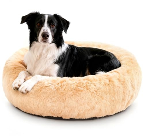 O·Lankeji Hundebett rund Hochflor Kunstfell, Hundekörbchen Waschbar herausnehmbar, Katzenbett flauschig mit Rutschfester Unterseite, Hunde Donut Bett für Kleine Mittelgroße Grosse Hunde