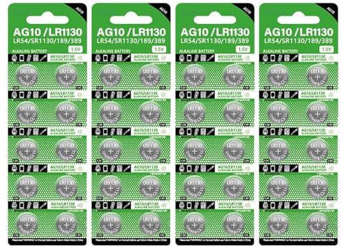 YUGSHNKFC Paquet De 10/20/30/40 Pièces AG10/LR1130 Piles Bouton LR54 SR1130 389 189 Piles Bouton pour Montres Jouet À Distance Haute Capacité
