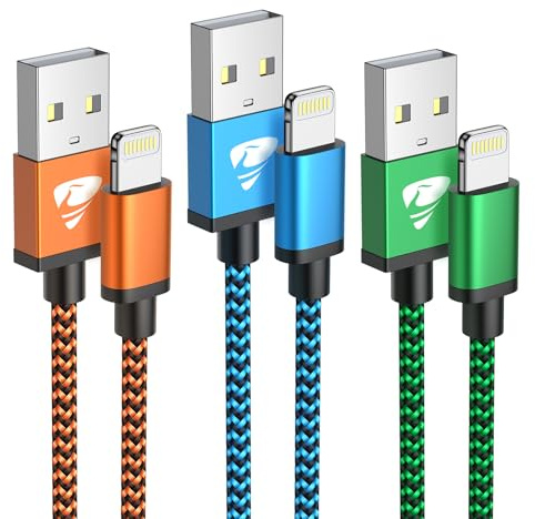Aioneus Cable Cargador iphone, 2M 3Pack Cable iPhone Carga Rapida Apple MFi Certificado Cable USB iPhone Nylon Trenzado Cable USB-A a Lightning para iPhone 14 13 12 11 Pro MAX XS XR X 8 7 6 5 SE, iPad