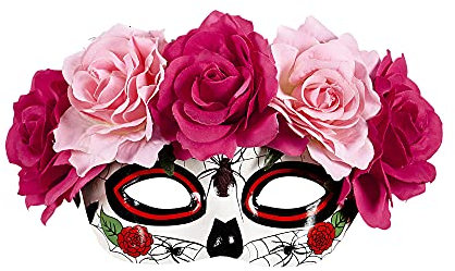 W WIDMANN MILANO Party Fashion - Masque pour les yeux Dia de los Muertos avec roses, bal masqué, jour des morts, carnaval