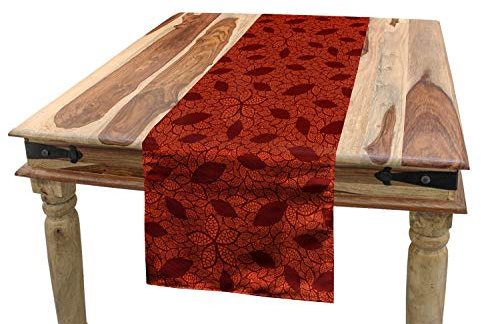 ABAKUHAUS Burnt orange Tischläufer, Leafage und Blütenblätter, Esszimmer Küche Rechteckiger Dekorativer Tischläufer, 40 x 300 cm, Dunkelorange Bordeauxrot