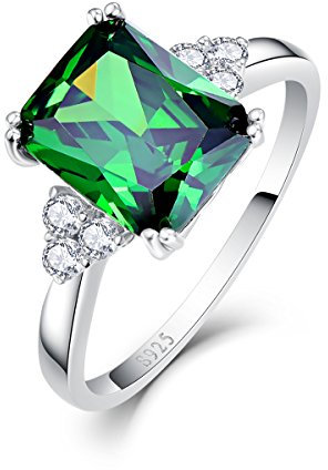 BONLAVIE Femme Bague Anneau Argent Sterling 925-5.3ct Pierre précieuse en émeraude de Simulation 8 * 10mm - Bague Mariage Solitaire en Zirconium Cubique (50)