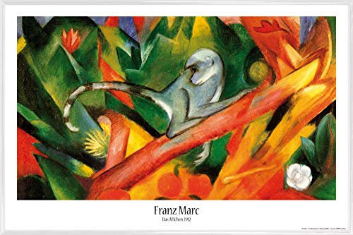 1art1 Franz Marc Poster Plakat | Bild und Kunststoff-Rahmen - Das Äffchen, 1912 (91 x 61cm)