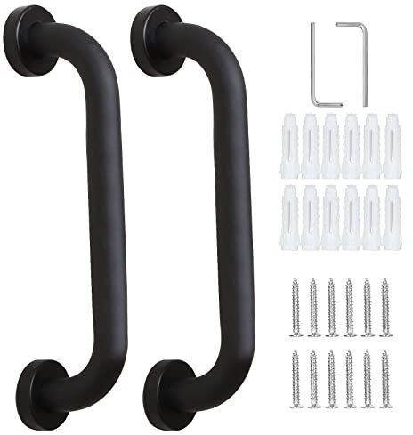 SENENQU 2 Pack Shower Grab Bar, 12 inch / 30cm Space Aluminum Bathroom Grab Rail Safety Handrail Support - Black