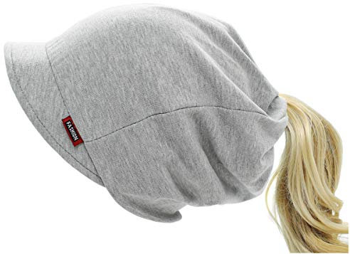 dy_mode Damen Schirmmütze Beanie Mütze Mit Schirm Zopfloch Gefüttert & Modelle Ohne Futter - BM203 (BM203-Hellgrau)