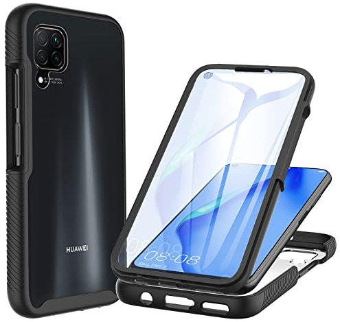 CENHUFO für Huawei P40 Lite Hülle, 360 Grad Schutzhülle Stoßfest Panzerhülle mit Eingebautem Displayschutz Robust Bumper Full Cover Outdoor Case komplett Handyhülle für Huawei P40 Lite 4G -Schwarz
