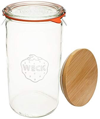Weck Jar 974 Einmachgläser 1,5L mit großem Fassungsvermögen luftdichtem Deckel zum Einlegen geeignet Hitzebeständig Mikrowellen 1 Glas Glasdeckel & Holzdeckel