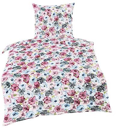 Traumschloss Bettwäsche »Satin« 100% Baumwolle | Reißverschluss | 200x200 & 80x80 | mit frischen Blumen in lila, blau, anthrazit