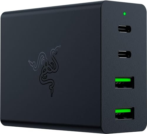Razer USB-C GaN Charger - Portable Fast Charger (2X USB-C, 2X USB-A with US, EU and UK ports) Black