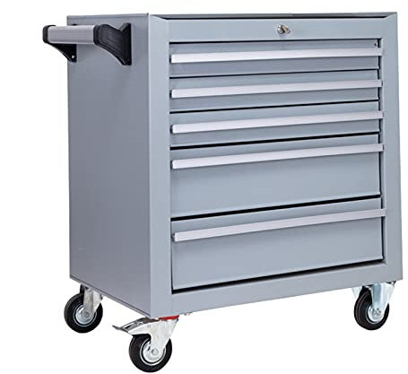 Bderkz Werkzeugschrankwagen 5 Schubladen mit Kugellagerschlitten Mobile Werkzeugkiste Werkzeugkiste Warenkorb Werkstatt Wagen auf Rädern, für Garagenlagerung, Rot (Color : Grey)