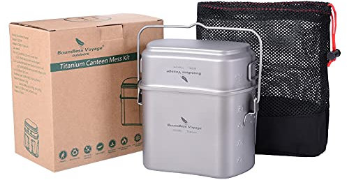 Boundless Voyage Camping Cooking Set with Lid & Handles Titanium Canteen Cup Mess Kit Kidney-Shaped Outdoor Hanging Pot Ti2059C