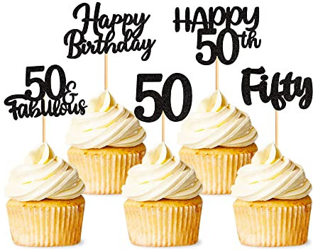 40 Stück Black Glitzer 50 Geburtstag Cupcake Topper 50. Geburtstag Party Cupcake Topper Picks für Mädchen Jungen Teen Party Geburtstag Party Dekoration