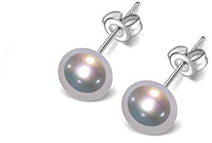 TreasureBay Pendientes de perlas para mujer - Regalos Mujer - 5/6/7/8/9 mm de perlas de agua dulce naturales con plata 925 Color blanco, negro, morado, rosa y gris, 7MM, Plata de ley.