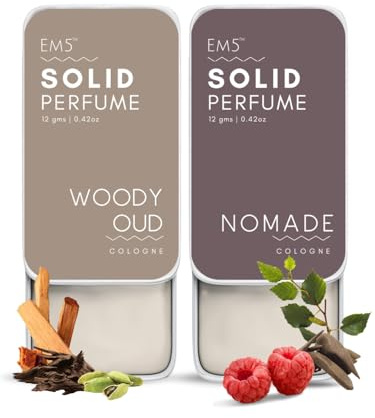 EM5™ Kombipaket mit alkoholfreien festen Parfümen | Holziges Oud & Nomade | Nicht fettendes Kölnisch Wasser | Starker und anhaltender Duft | Geschenkpaket für Sie und Ihn