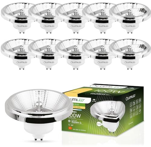 Lumiled LED-Leuchtmittel 10er Set ES111 GU10 Fassung Spannung 230V 15W (Entspricht 100 Watt) Warmweiß 3000K 24 Grad Abstrahlwinkel Silber 1521 Lumen Ra>80 Aluminium PC