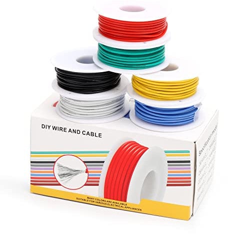 Coomoors 18 AWG Elektrisches Draht-Set 18 Gauge Silikon Elektrodraht verzinntes Kupferkabel 6 Farben 4 Meter pro Elektrokabel Hakendraht flexibel und weich für DIY