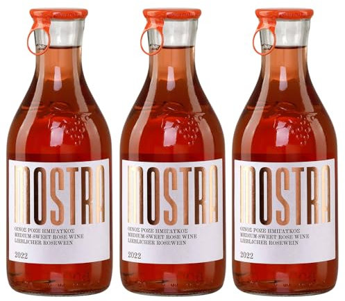 Mostra Imiglykos rose lieblich 3x 0,5l | Weingut Tsililis | Lieblicher Roséwein aus Griechenland | + 20ml Jassas Olivenöl
