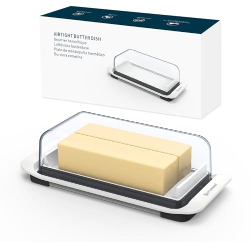 KITCHENDAO Beurrier avec couvercle, en plastique, porte de réfrigérateur, grande capacité, passe au lave-vaisselle, beurrier pour 2 barres côte est/côte ouest/beurre Kerrygold