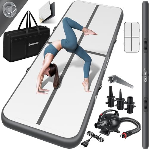 KESSER® Turnmatte Aufblasbar Airtrack Fitness-Matte Gymnastikmatte 3/4/5/6m | inkl. Tragetasche & elektr. Luftpumpe | Yogamatte, Tumbling Matten, Trainingsmatte Sportmatte Yoga, Turn- & Fitness