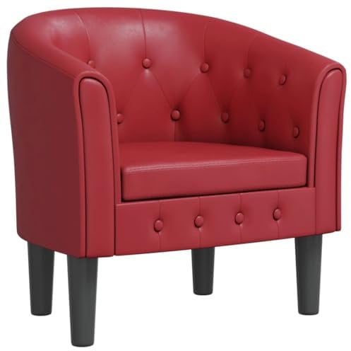 vidaXL Clubsessel, Sessel mit gepolstertem Sitz Armlehnen, Cocktailsessel mit Holzgestell, Loungesessel Relaxsessel Polstersessel, Weinrot Kunstleder