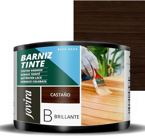 JOVIRA PINTURAS Barniz Tinte Brillante al Agua, acabado Brillo. Especial para teñir y barnizar maderas. (375 Mililitros, Castaño) F-33