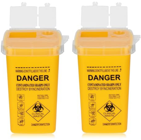 ATOMUS 2pcs 1L Yellow Tattoo Plastic Sharp Container Box Sharps Containers Needle Destruction Waste Bin Needle Disposal Bin with Lid for Tattoo Eyebrow Blade