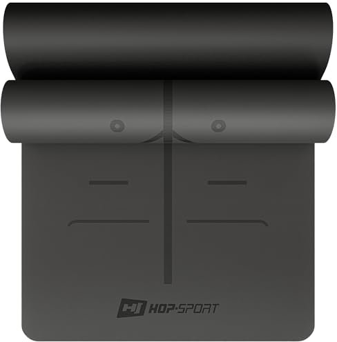 Hop-Sport Yoga Matte - rutschfest und langlebig, Pilatesmatte aus Kautschuk, 183 x 68 cm, Gymnastikmatte 0,5 cm + Tragegurt (Schwarz)