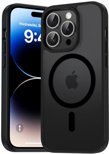 Natiiozie Magnetisch Hülle Kompatibel mit iPhone 14 Pro 6,1 Zoll, Matt Handyhülle Kompatibel mit MagSafe, Stoßfest Kratzfest Schutzhülle Nie Vergilbung rutschfest Rückseite Case Schwarz