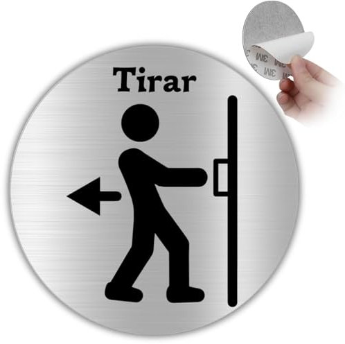 LEIASA | Señal Adhesiva Tirar Puerta - Diámetro Ø 100 mm - Grosor 0.8 mm - Aluminio - Rótulo de Tirar Puerta - Signo Tirar Puerta - Cartel Adhesivo 3M Dirección Puerta - Señal Tirar Puerta