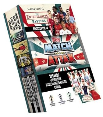 Topps Champions League Match Attax Saison 2024/25 – 1x The Entertainers Booster Tin #4 - Masters (28 Cards + 3 Exclusive Limited Edition Cards)