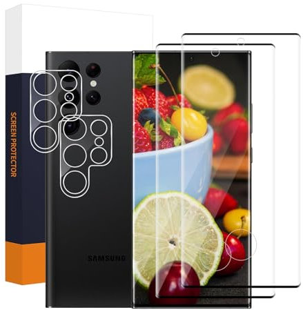 Cable Leader 2+2 Schutzfolie für Panzerglas für Samsung Galaxy S22 Ultra 5G, 9H Härte S22 Ultra Hartglasfolie+Kamera Schutzglas, 3D Vollabdeckung Kratzfest, HD Blasenfreie S22 Ultra Displayschutzfolie
