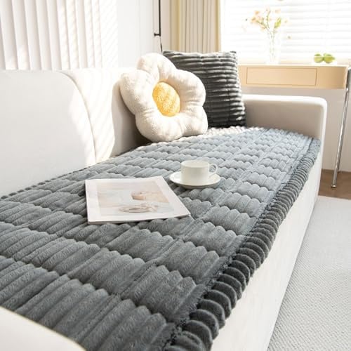 ShowyLive Cord Sofa überzug 1/2/3/4 Sitzer L Form Couch Überzug Ecksofa rutschfest Hund Katze -Antirutsch, Anti Slip Sofabezug Sofa Überwurf (Dunkelgrau, 70 * 90CM)