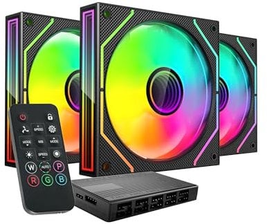 MARS GAMING MF-3DPROKIT, Kit 3x Ventiladores PWM 120mm, Iluminación ARGB Infinity Mirror 3D, Sistema Control PWM, Rodamientos FDB, Mando a Distancia y HUB, Compatibilidad Total ARGB, Negro