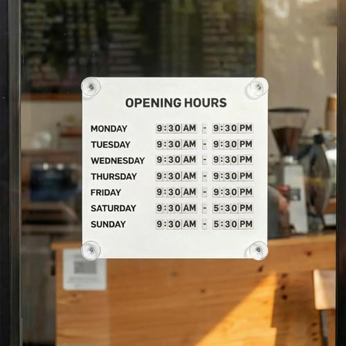Magnetisches Business Hours-Schild, wechselbare Öffnungszeiten-Tafel | 26 cm. Aktualisieren Sie die Geschäftszeiten jederzeit, wiederverwendbare magnetische Ziffern, Saugnäpfe und selbstklebende