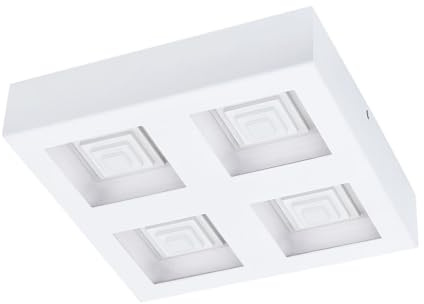 EGLO LED Deckenleuchte Ferreros, 4 flammige Deckenlampe, Wohnzimmerlampe | Küchenlampe aus Stahl und Kunststoff, Flurlampe Decke in Weiß