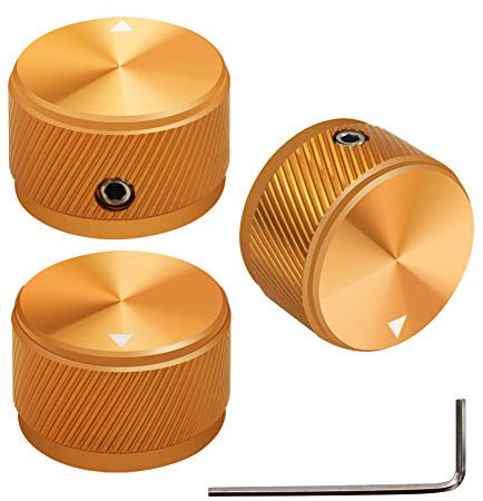 mxuteuk 3Stück Gitarre Knöpfe Gold Aluminium Rotary Potentiometer Drehknoepfe für E-Gitarren Bassschraube Ersatzteil Typ25x15,5mm(d * h) KNOB-06-25GLD