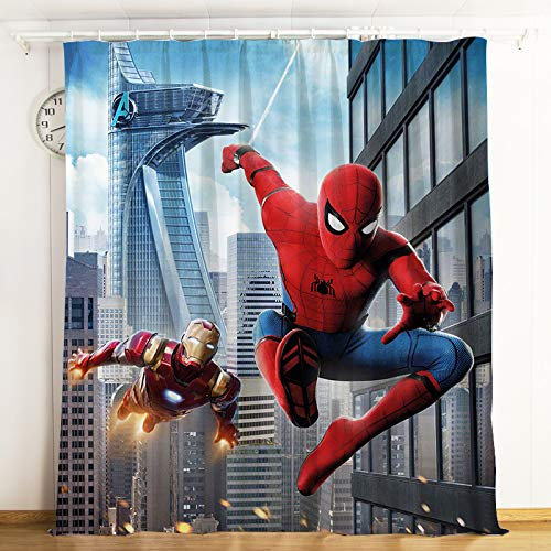 Lily & ihre Freunde - 3D-Fotodruck-Vorhänge, Marvel Heroes Spiderman, Gebürsteter Stoff, Samt-Leinen-Verdunkelungsvorhang Türvorhang Kinder Jungen Schlafzimmervorhang (Spiderman 5, 47in x 106 in)