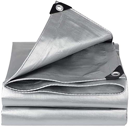 4m x 6m Telone Occhiellato Impermeabile 180g/m², Telo Impermeabile Anti-Ultravioletto Esterno, PE Telo Occhiellato Rinforzato Adatto per Esterno, Copertura Piscina, Auto, Grigio