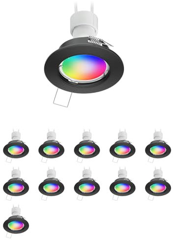 ledscom.de 12 Stück Decken-Einbaustrahler FERE Einbaurahmen schwarz matt inkl. Smart Home RGBW GU10 LED Lampe, 5,41W, 473lm