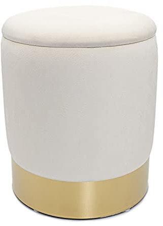 casamia Samthocker mit Stauraum Ø 31 H 38 cm Deko Hocker Samt Verlour Hocker Gold Hocker Schminktisch Farbe Creme weiß
