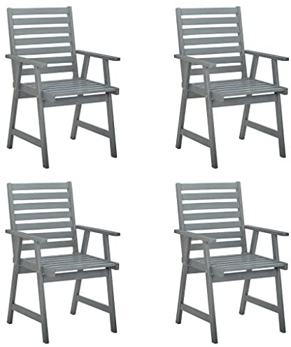 vidaXL 4X Gartenstuhl Gartensessel Stuhl Terrassenstuhl Balkonstuhl Stühle Sitzgruppe Essstuhl Sitzgarnitur Holzstuhl Grau Massivholz Akazie
