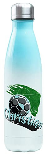 GRAZDesign Fußball Edelstahl Trinkflasche für Kinder 500 ml, personalisiert mit Namen, Geschenk zu Einschulung, Geburtstag Weihnachten, Thermosflasche Auslaufsicher, Blau