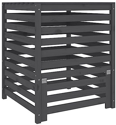 vidaXL Komposter, Gartenkomposter Latten-Design, Holzkomposter mit Deckel Klappe, Kompostbehälter Kompostsilo, Grau Massivholz Kiefer