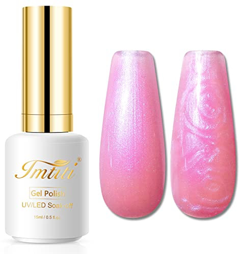 Imtiti Pearl Gel Nail Polish,0.5 Fl Oz Hot Pink Glitter Drawing Gel Polish Shell Thread Shimmer Mermaid Nail Gel Polish Soak Off UV LED for Home DIY Nail Art Manicure Salon