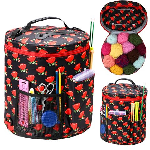 JOZEA Häkeln Tasche-Stricken Tasche Garn Lagerung Veranstalter - Garn Tasche und häkeln Tote, Garn Halter für Häkeln, Häkeln Zubehör(Seductive Roses)