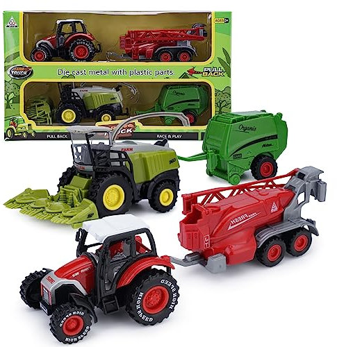 VBACALA Die-Cast Tracteur Jouet,Tracteur avec remorque Moissonneuse-batteuseJouet Set,Véhicule de Ferme tracté à l'arrière Modèle de TracteurJouet à partir de 3 Ans Garçons Filles Enfants