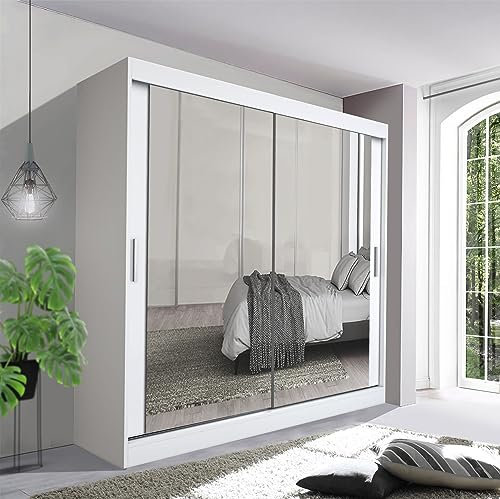 German Sliding Wardrobe Spacious Bedroom Sliding Wardrobe - Sleek and Functional Design comes in White/Grey/Black/Oak and Width 100cm/120cm/150cm/180cm/203cm/250cm (White, 100cm)